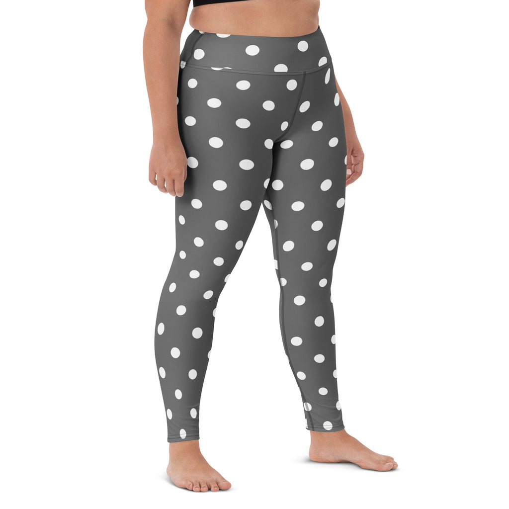Women's Gray Polka Dot Buttery Soft Yoga Leggings - Quick Drying, High Waisted Comfort