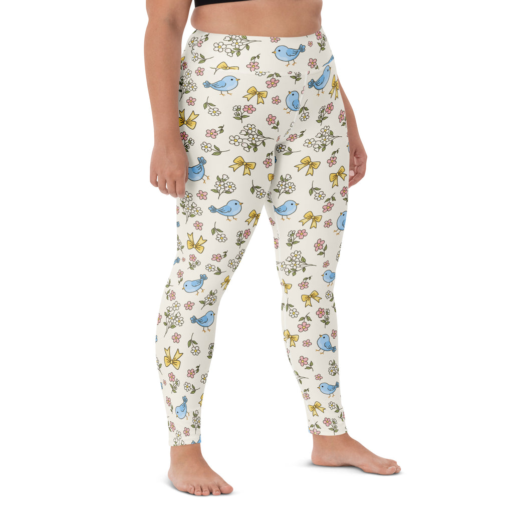 Women's Floral Blue Bird Buttery Soft Yoga Leggings - Quick Drying, High Waisted Comfort