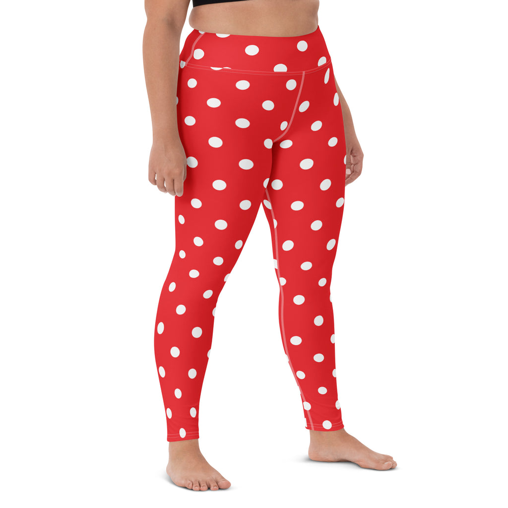 Women's Red Polka Dot Buttery Soft Yoga Leggings - Quick Drying, High Waisted Comfort