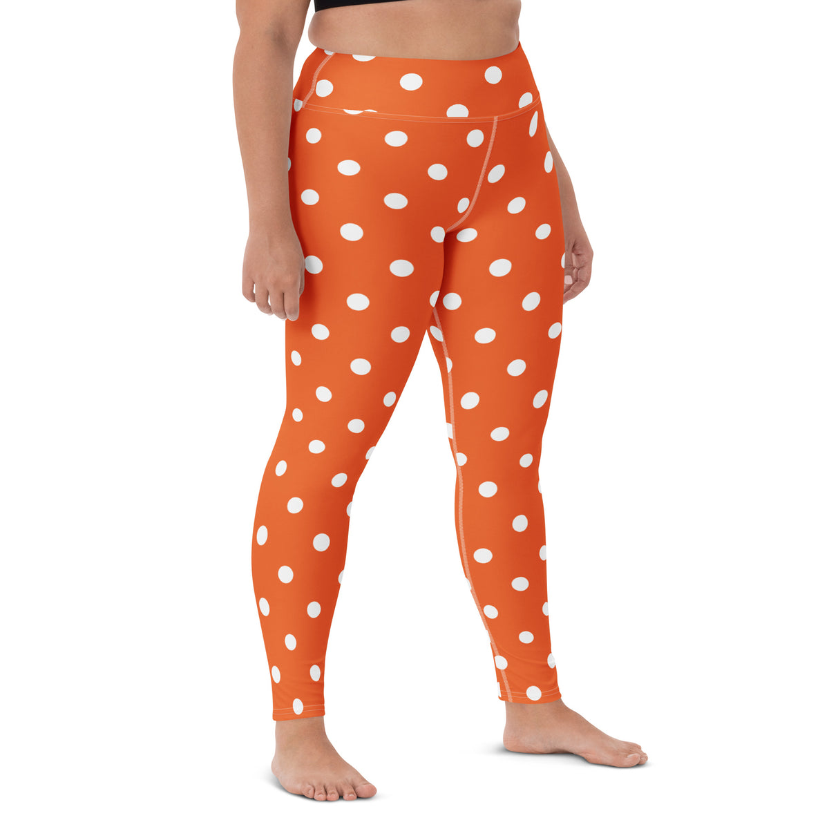 Women's Orange Polka Dot Buttery Soft Yoga Leggings - Quick Drying, High Waisted Comfort