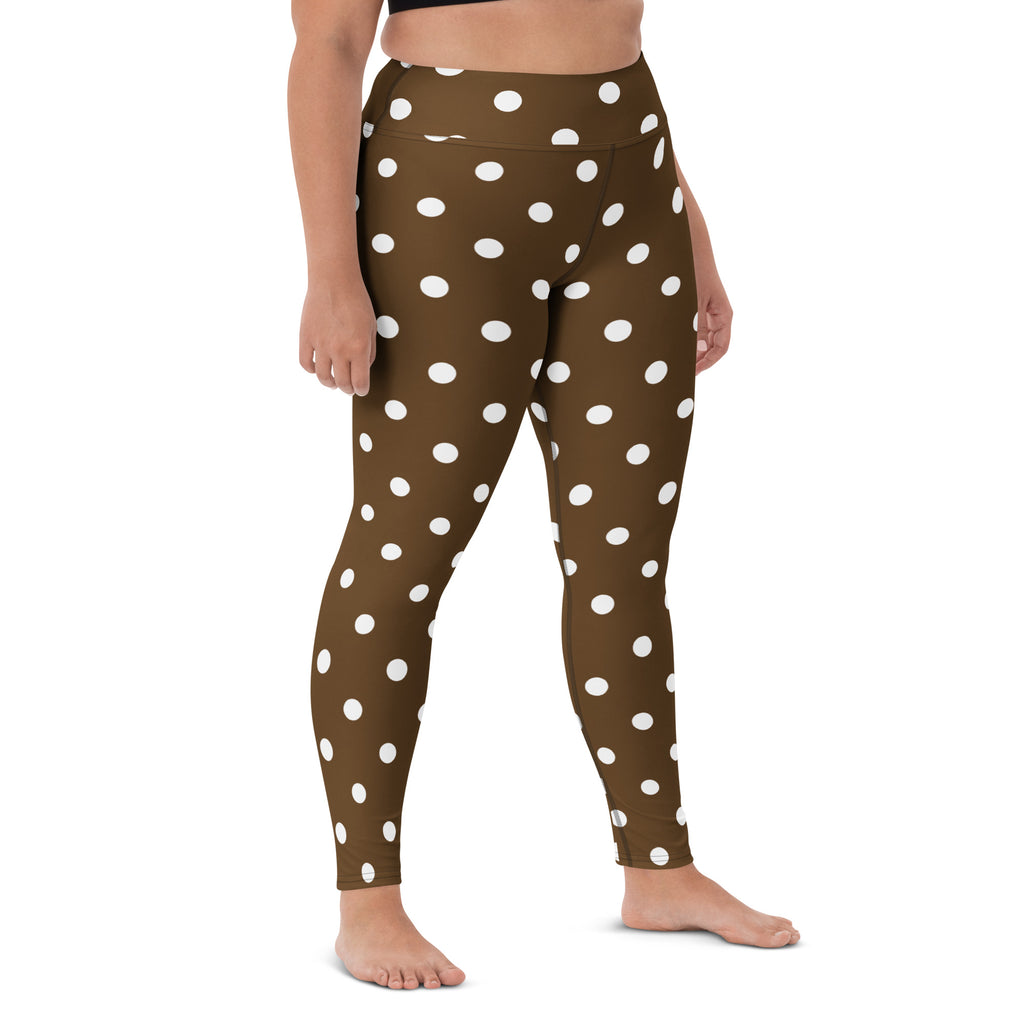 Women's Brown Polka Dot Buttery Soft Yoga Leggings - Quick Drying, High Waisted Comfort