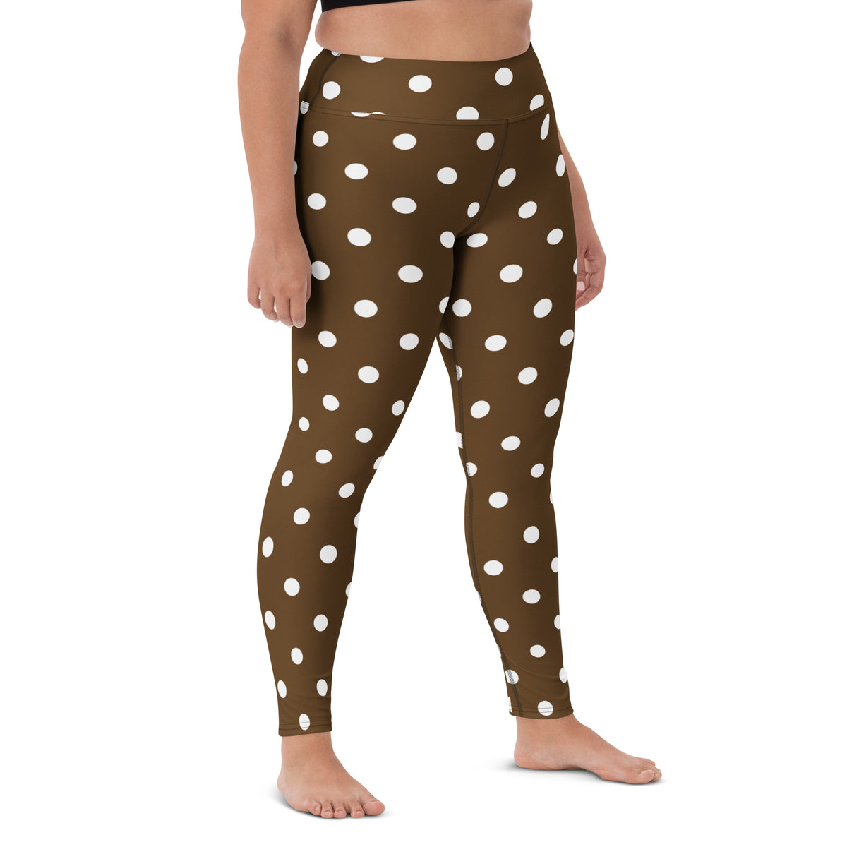 Women's Brown Polka Dot Buttery Soft Yoga Leggings - Quick Drying, High Waisted Comfort