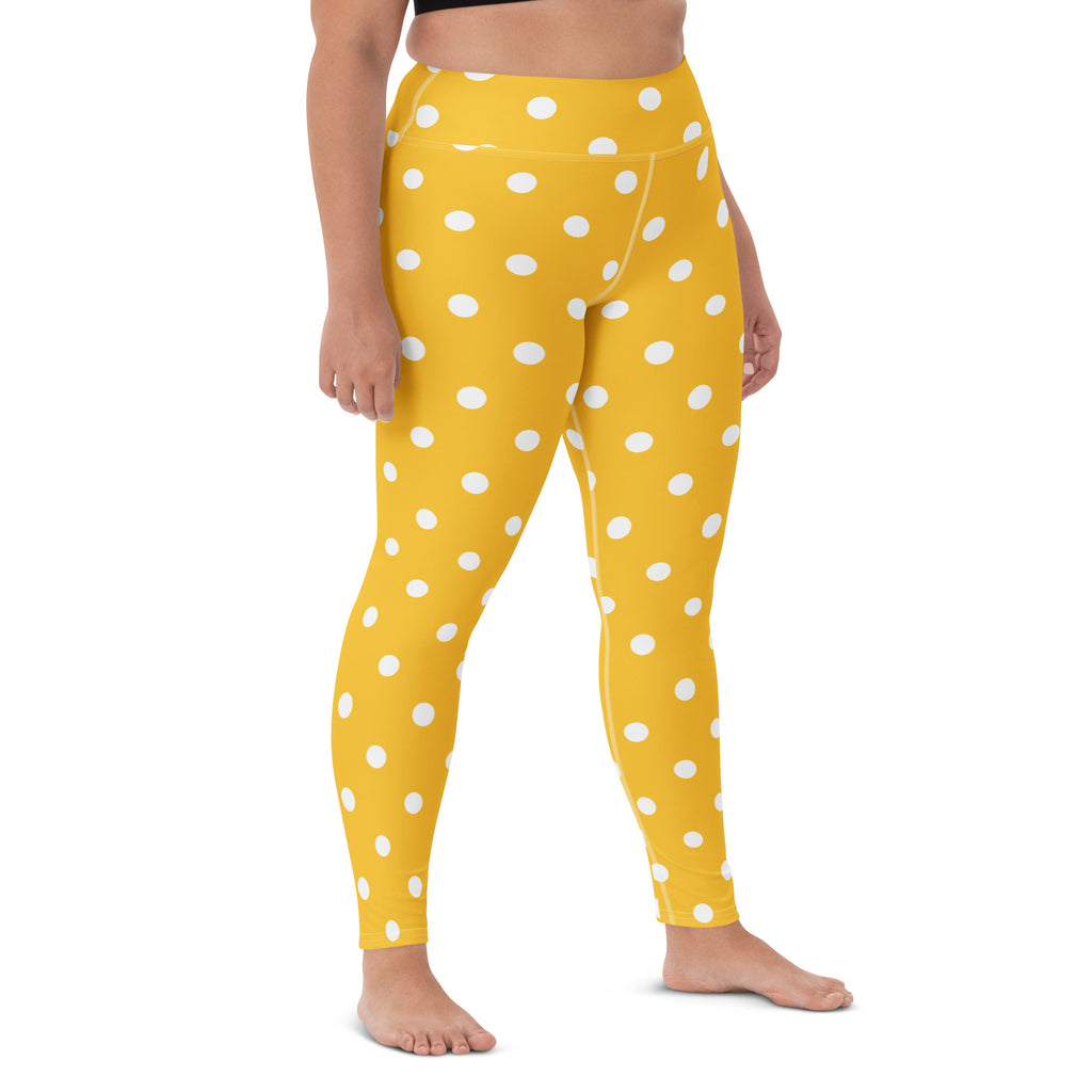 Women's Yellow Polka Dot Buttery Soft Yoga Leggings - Quick Drying, High Waisted Comfort