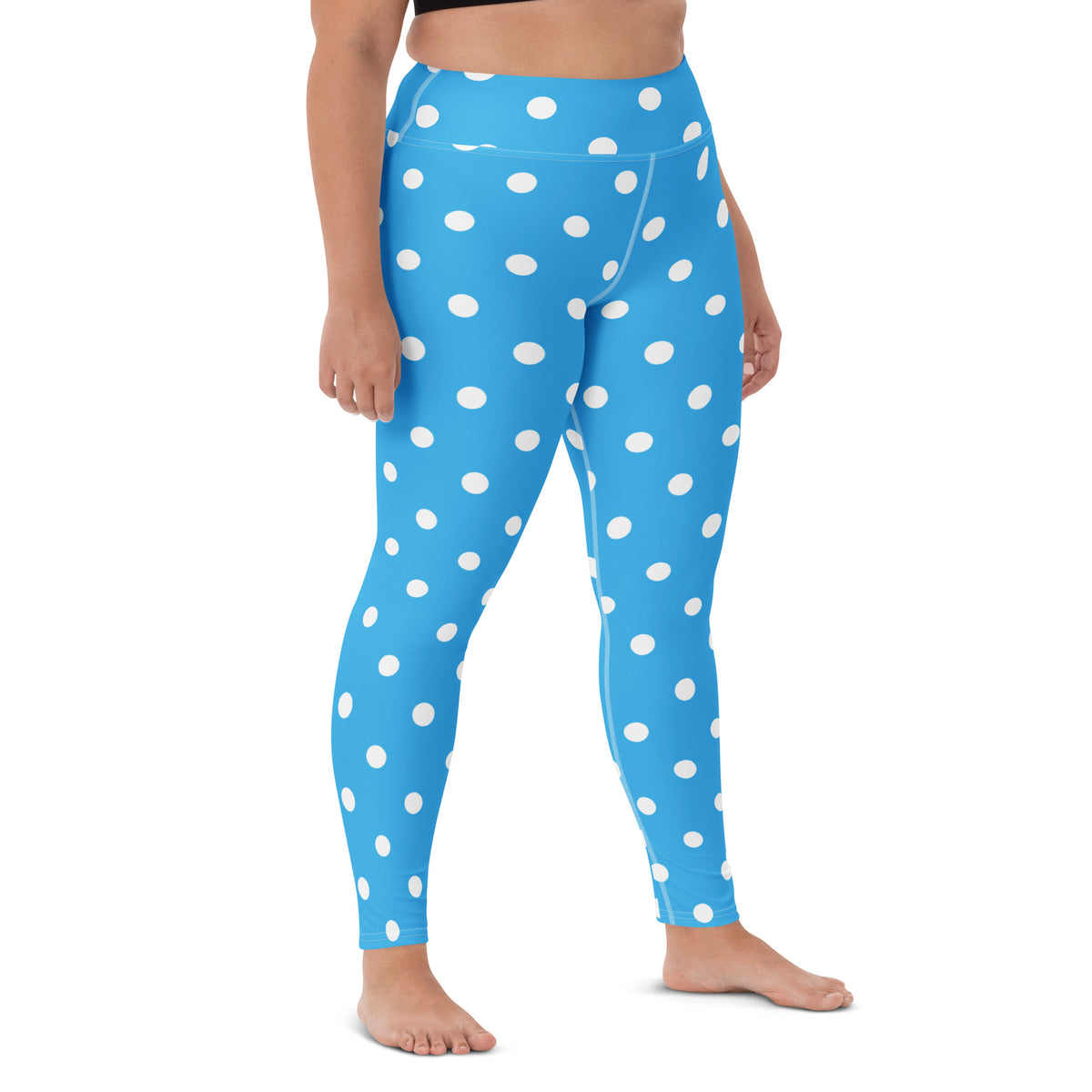 Women's Bright Sky Blue Polka Dot Buttery Soft Yoga Leggings - Quick Drying, High Waisted Comfort