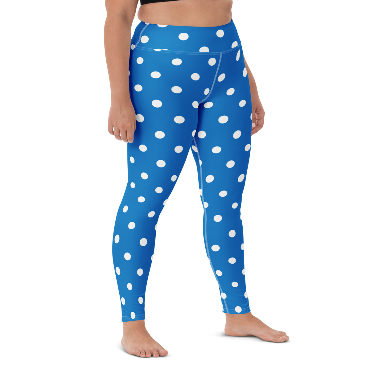 Women's Royal Blue Polka Dot Buttery Soft Yoga Leggings - Quick Drying, High Waisted Comfort