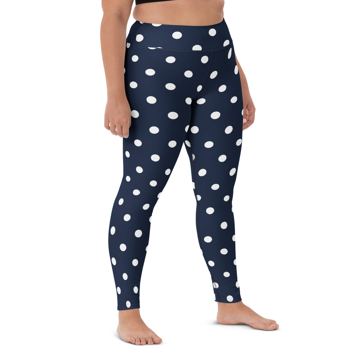 Women's Navy Blue Polka Dot Buttery Soft Yoga Leggings - Quick Drying, High Waisted Comfort