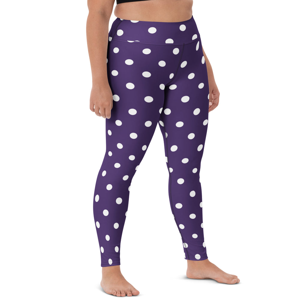 Women's Dark Purple Polka Dot Buttery Soft Yoga Leggings - Quick Drying, High Waisted Comfort