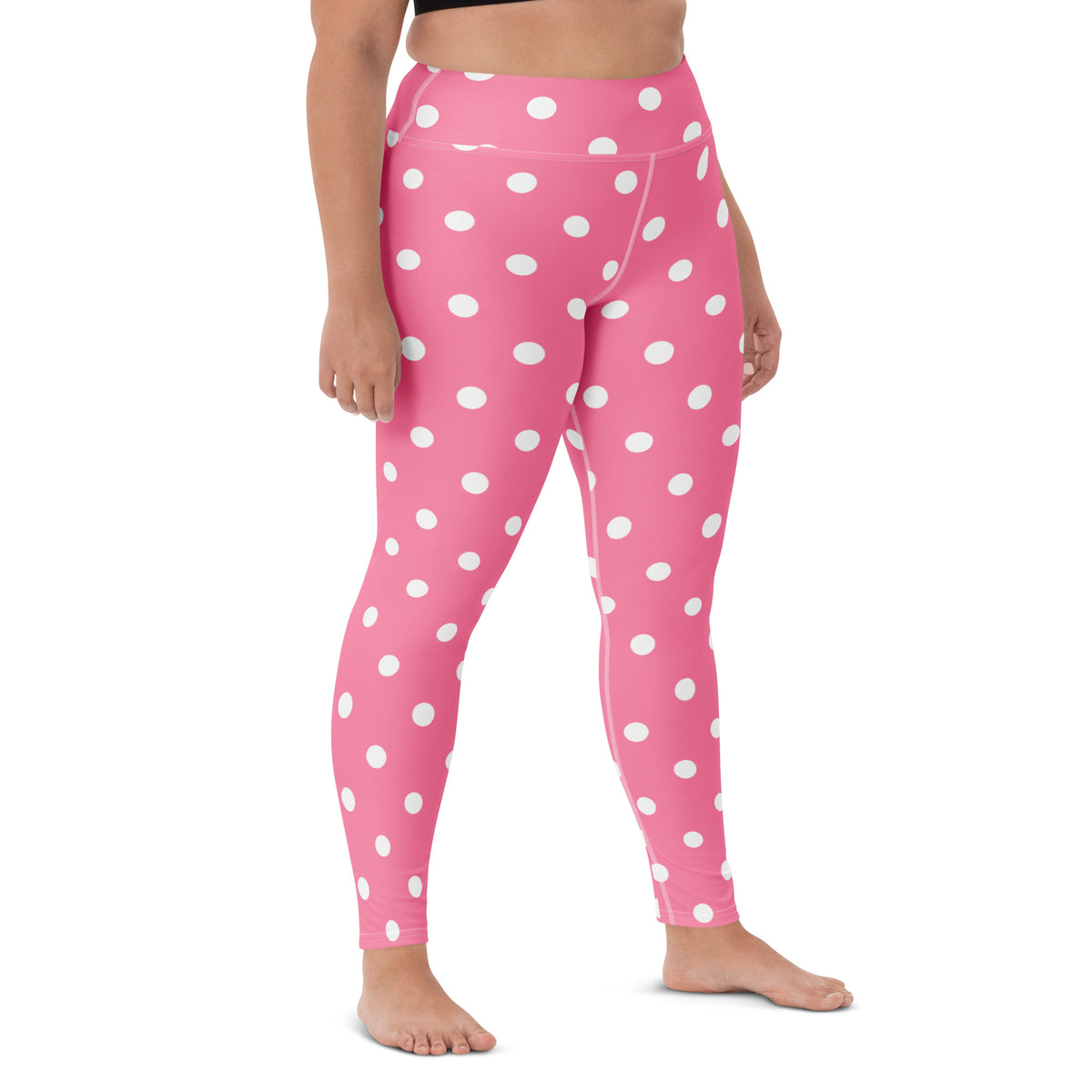 Women's Pink Polka Dot Buttery Soft Yoga Leggings - Quick Drying, High Waisted Comfort