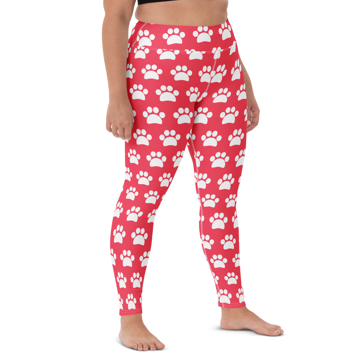 Women's Bright Pink Paw Print Buttery Soft Yoga Leggings - Quick Drying, High Waisted Comfort