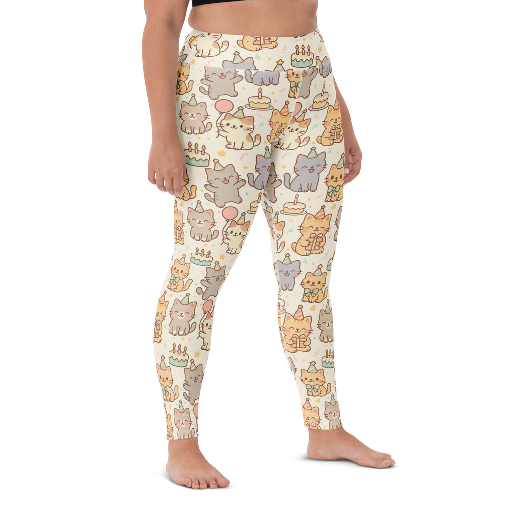 Women's Kitten Birthday Buttery Soft Yoga Leggings - Quick Drying, High Waisted Comfort
