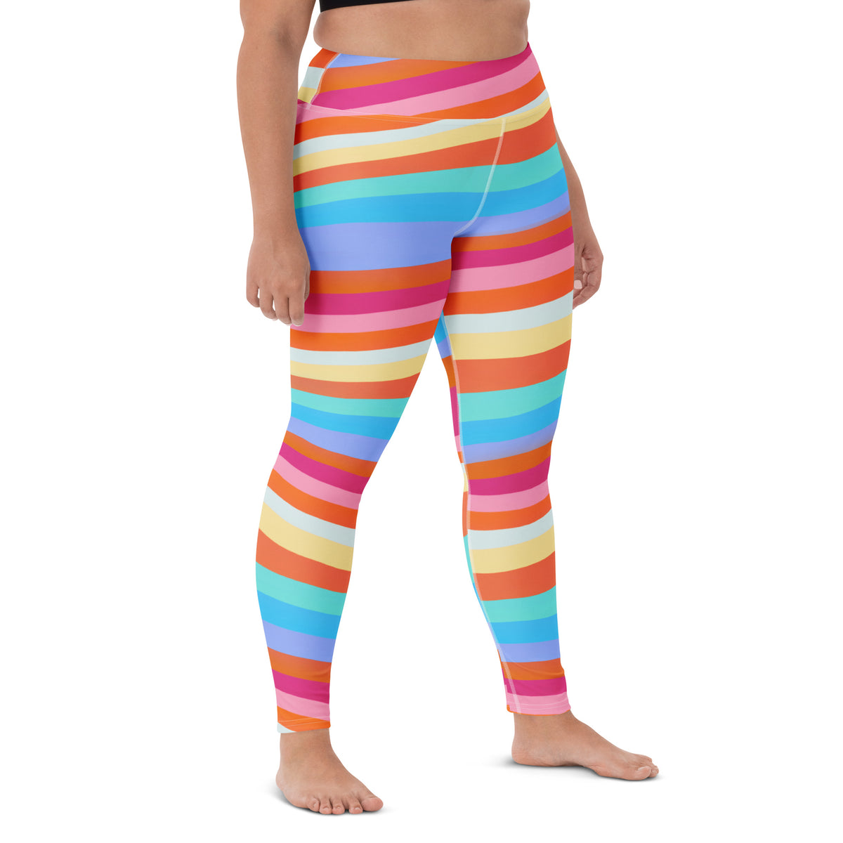 Women's Sand Rainbow Stripe Buttery Soft Yoga Leggings - Quick Drying, High Waisted Comfort
