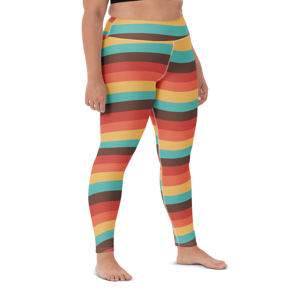 Women's Retro Rainbow Stripe Buttery Soft Yoga Leggings - Quick Drying, High Waisted Comfort