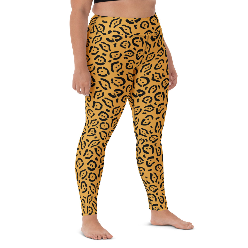 Women's Gold Leopard Print Buttery Soft Yoga Leggings - Quick Drying, High Waisted Comfort