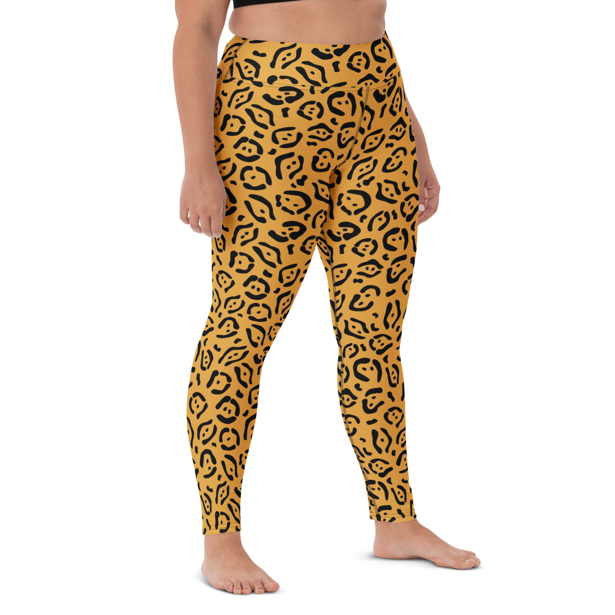 Women's Gold Leopard Print Buttery Soft Yoga Leggings - Quick Drying, High Waisted Comfort