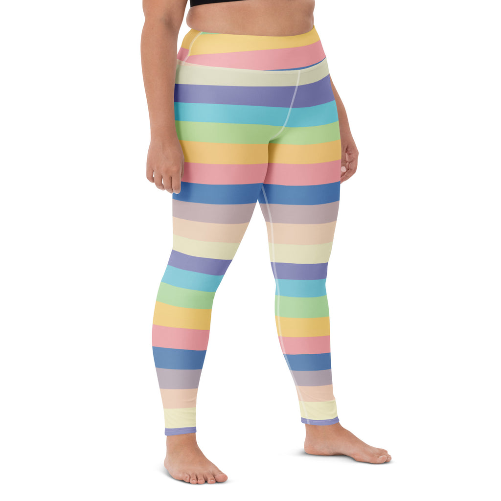Women's Pastel Light Rainbow Striped Buttery Soft Yoga Leggings - Quick Drying, High Waisted Comfort