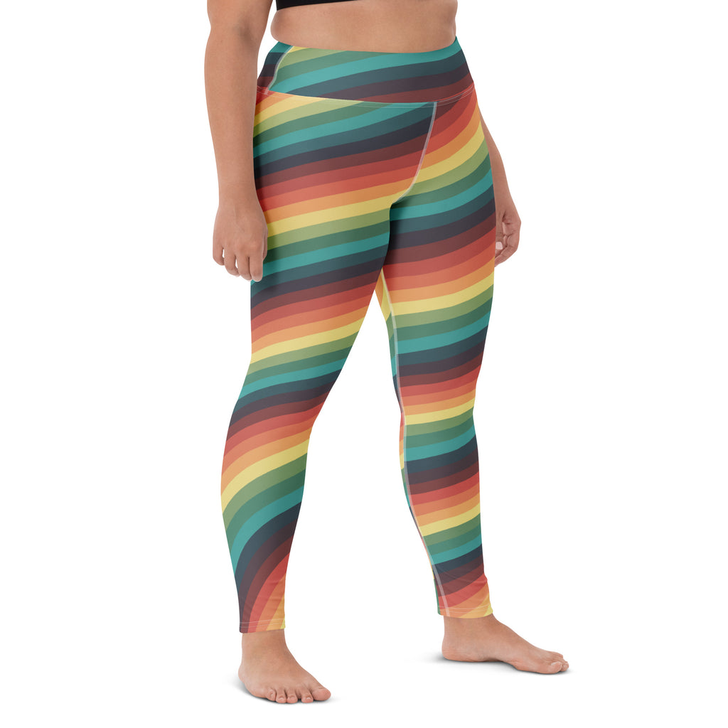 Women's Retro Striped Buttery Soft Yoga Leggings - Quick Drying, High Waisted Comfort