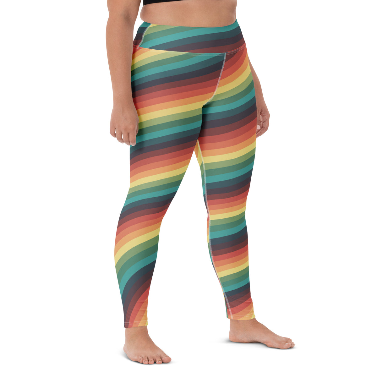 Women's Retro Striped Buttery Soft Yoga Leggings - Quick Drying, High Waisted Comfort