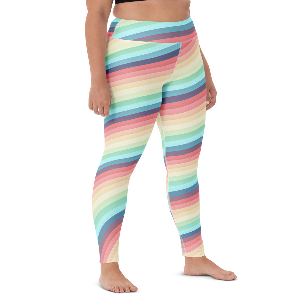Women's Pastel Retro Striped Buttery Soft Yoga Leggings - Quick Drying, High Waisted Comfort