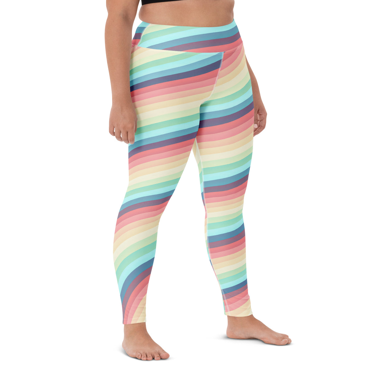 Women's Pastel Retro Striped Buttery Soft Yoga Leggings - Quick Drying, High Waisted Comfort