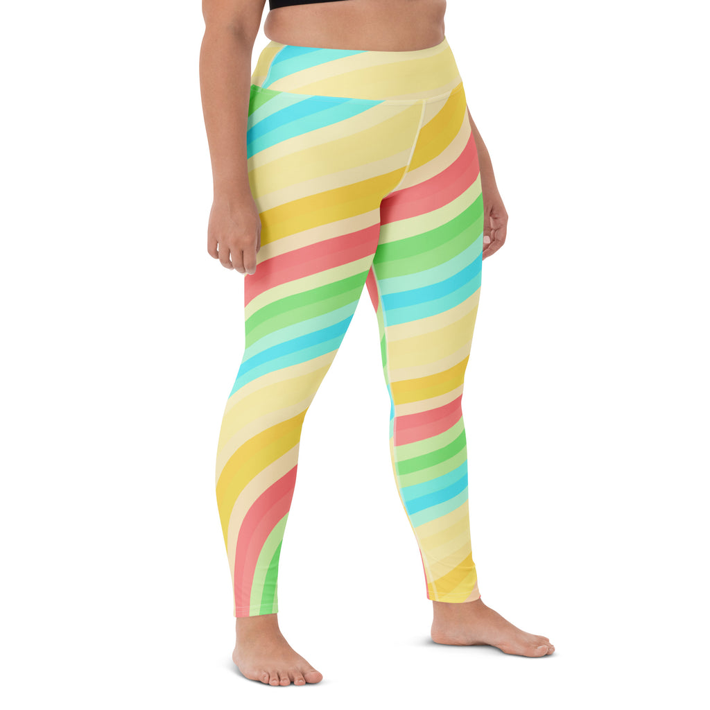Women's Sand Rainbow Striped Buttery Soft Yoga Leggings - Quick Drying, High Waisted Comfort