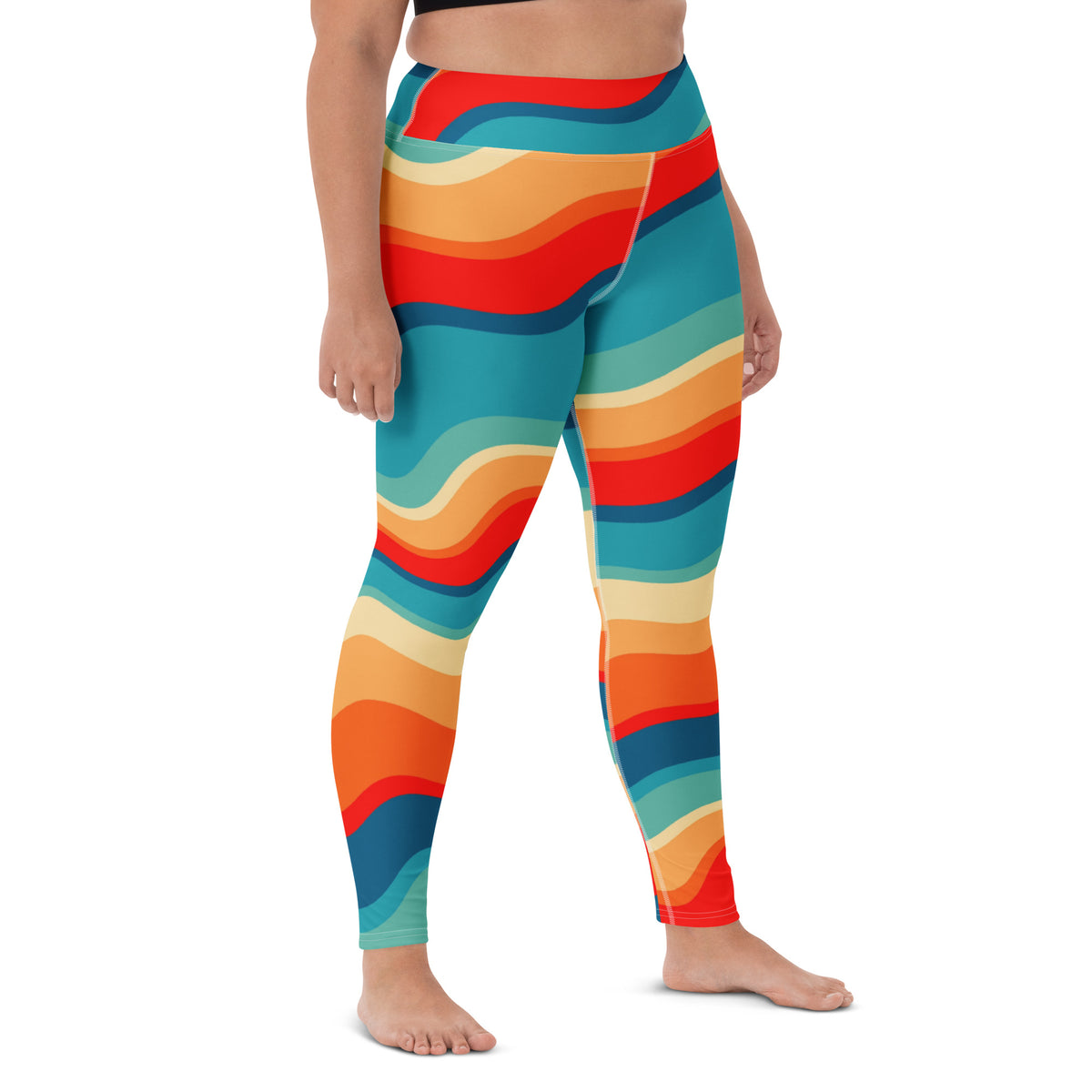 Women's Colorful Retro Wavy Stripe Buttery Soft Yoga Leggings - Quick Drying, High Waisted Comfort