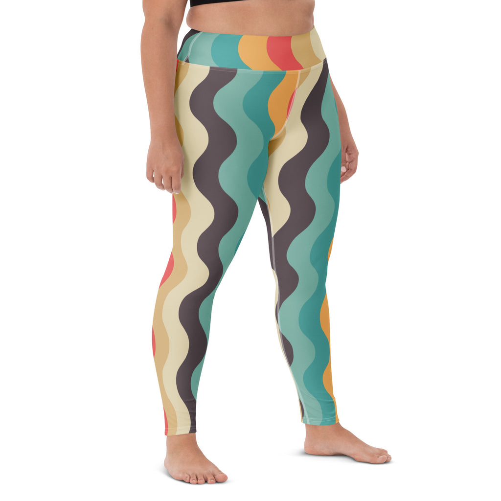 Women's Retro Wavy Striped Buttery Soft Yoga Leggings - Quick Drying, High Waisted Comfort