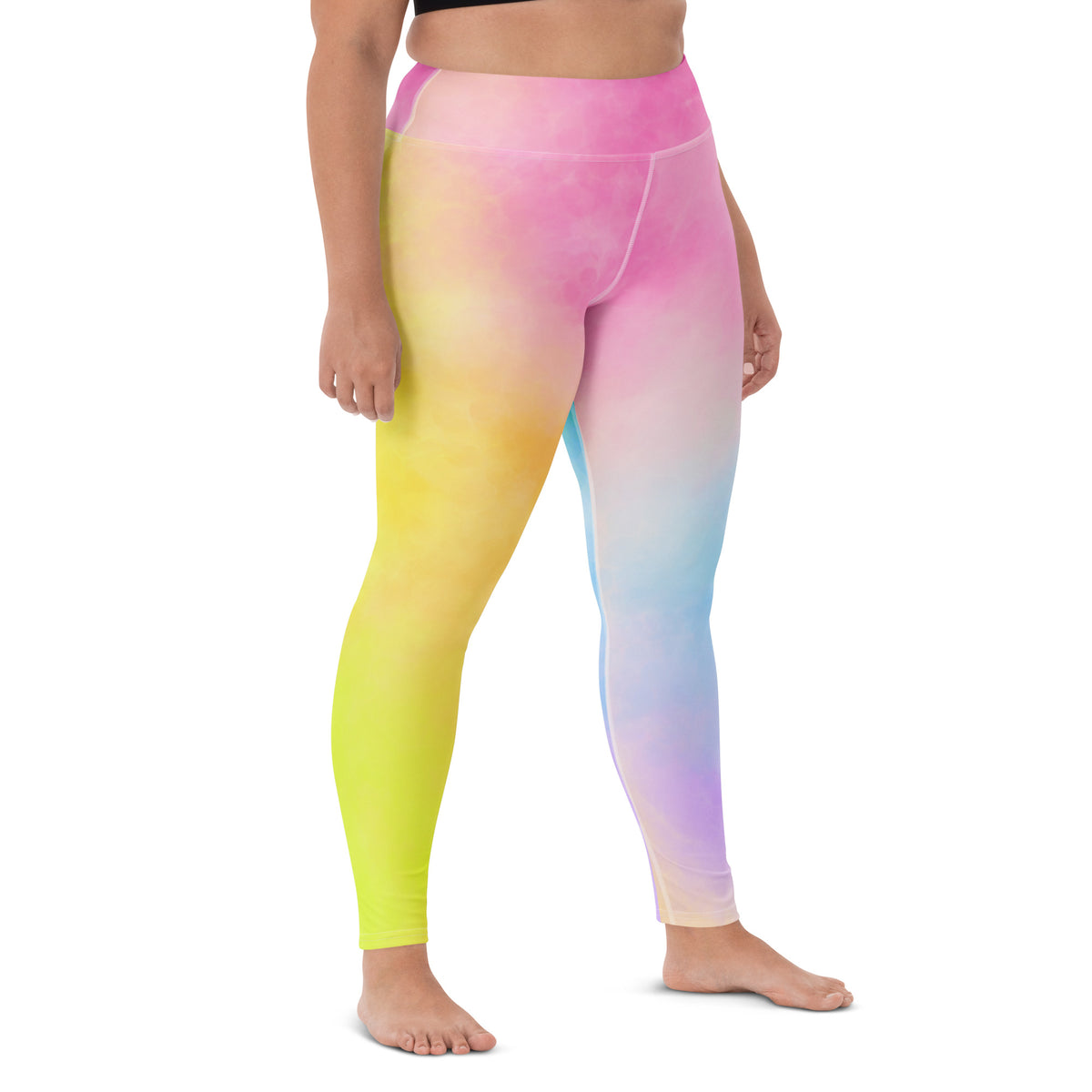 Women's Pastel Rainbow Watercolor Tie Dye Buttery Soft Yoga Leggings - Quick Drying, High Waisted Comfort