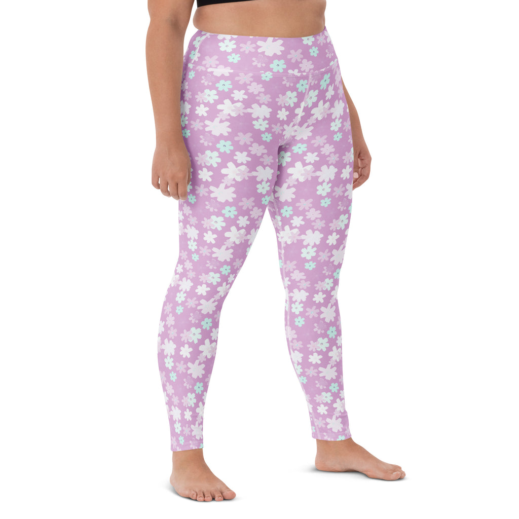 Women's Lavender Floral Buttery Soft Yoga Leggings - Quick Drying, High Waisted Comfort