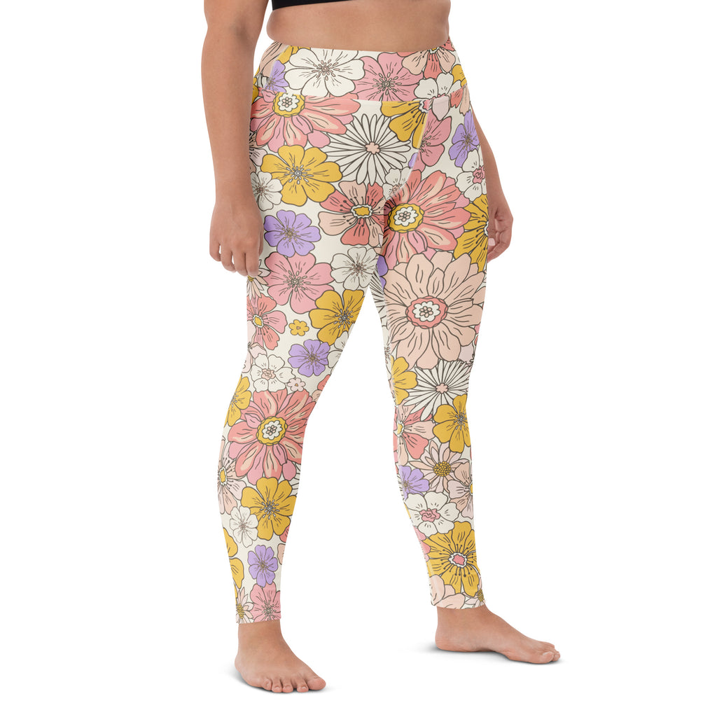 Women's Retro Floral Buttery Soft Yoga Leggings - Quick Drying, High Waisted Comfort