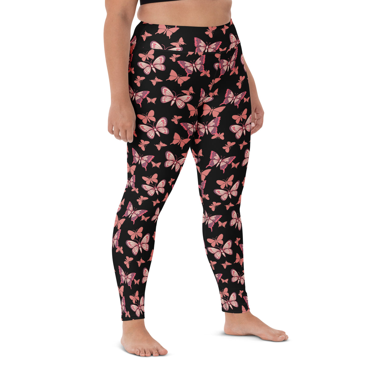 Women's Vibrant Pink Butterfly Buttery Soft Yoga Leggings - Quick Drying, High Waisted Comfort