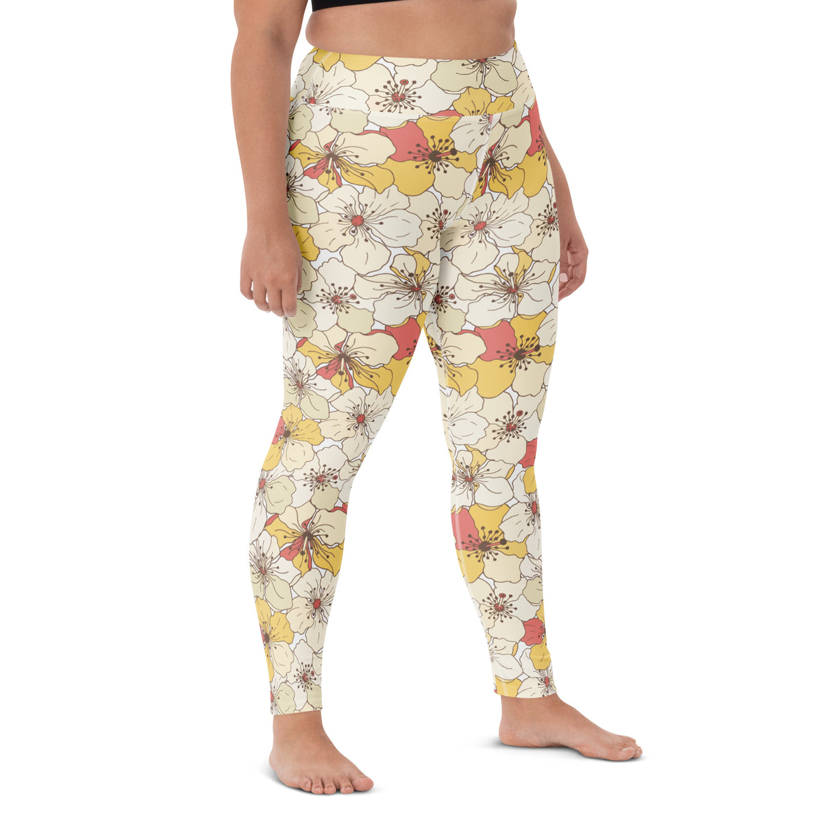 Women's Vintage Cream Floral Buttery Soft Yoga Leggings - Quick Drying, High Waisted Comfort
