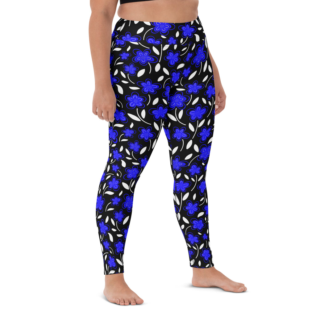 Women's Vibrant Blue Floral Buttery Soft Yoga Leggings - Quick Drying, High Waisted Comfort