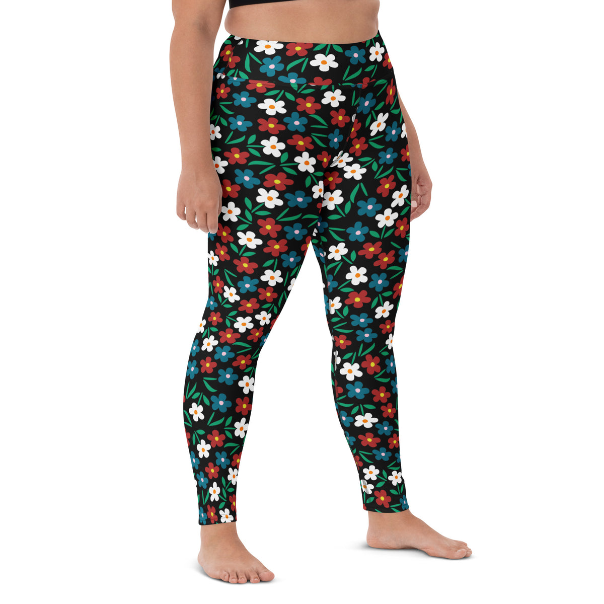 Women's Black Floral Buttery Soft Yoga Leggings - Quick Drying, High Waisted Comfort