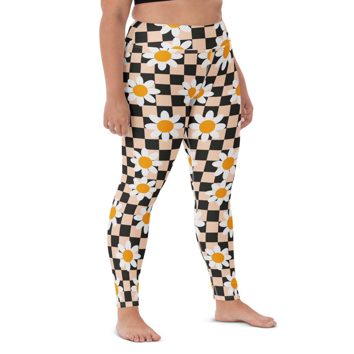 Women's Daisy Checkered Buttery Soft Yoga Leggings - Quick Drying, High Waisted Comfort