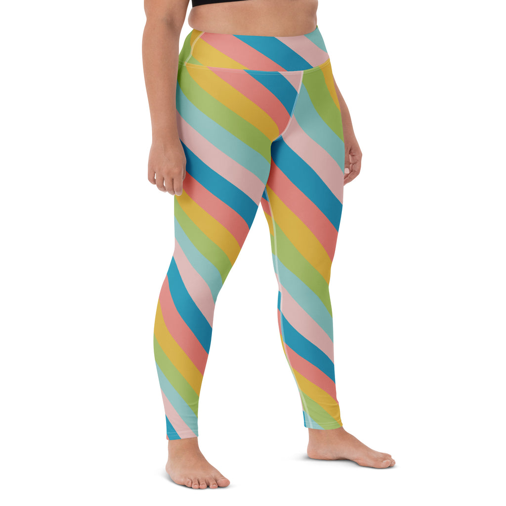 Women's Colorful Diagonal Stripe Buttery Soft Yoga Leggings - Quick Drying, High Waisted Comfort