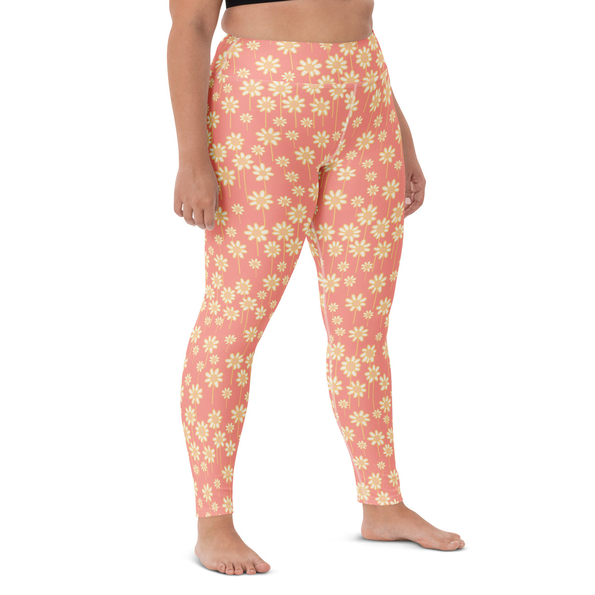 Women's Coral Daisy Buttery Soft Yoga Leggings - Quick Drying, High Waisted Comfort