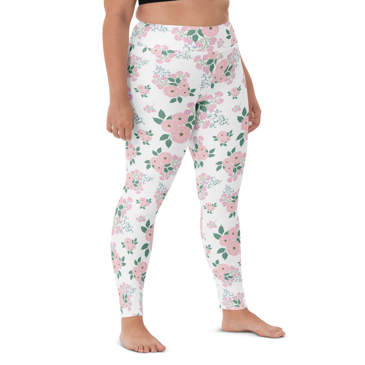 Women's Pink Rose Floral Buttery Soft Yoga Leggings - Quick Drying, High Waisted Comfort