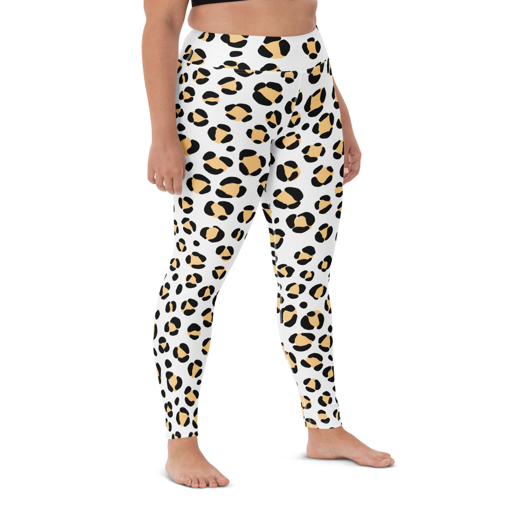 Women's Yellow Leopard Print Buttery Soft Yoga Leggings - Quick Drying, High Waisted Comfort