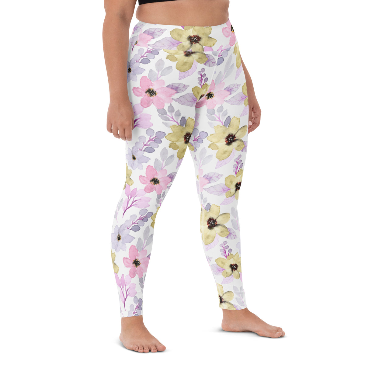 Women's Colorful Watercolor Floral Buttery Soft Yoga Leggings - Quick Drying, High Waisted Comfort