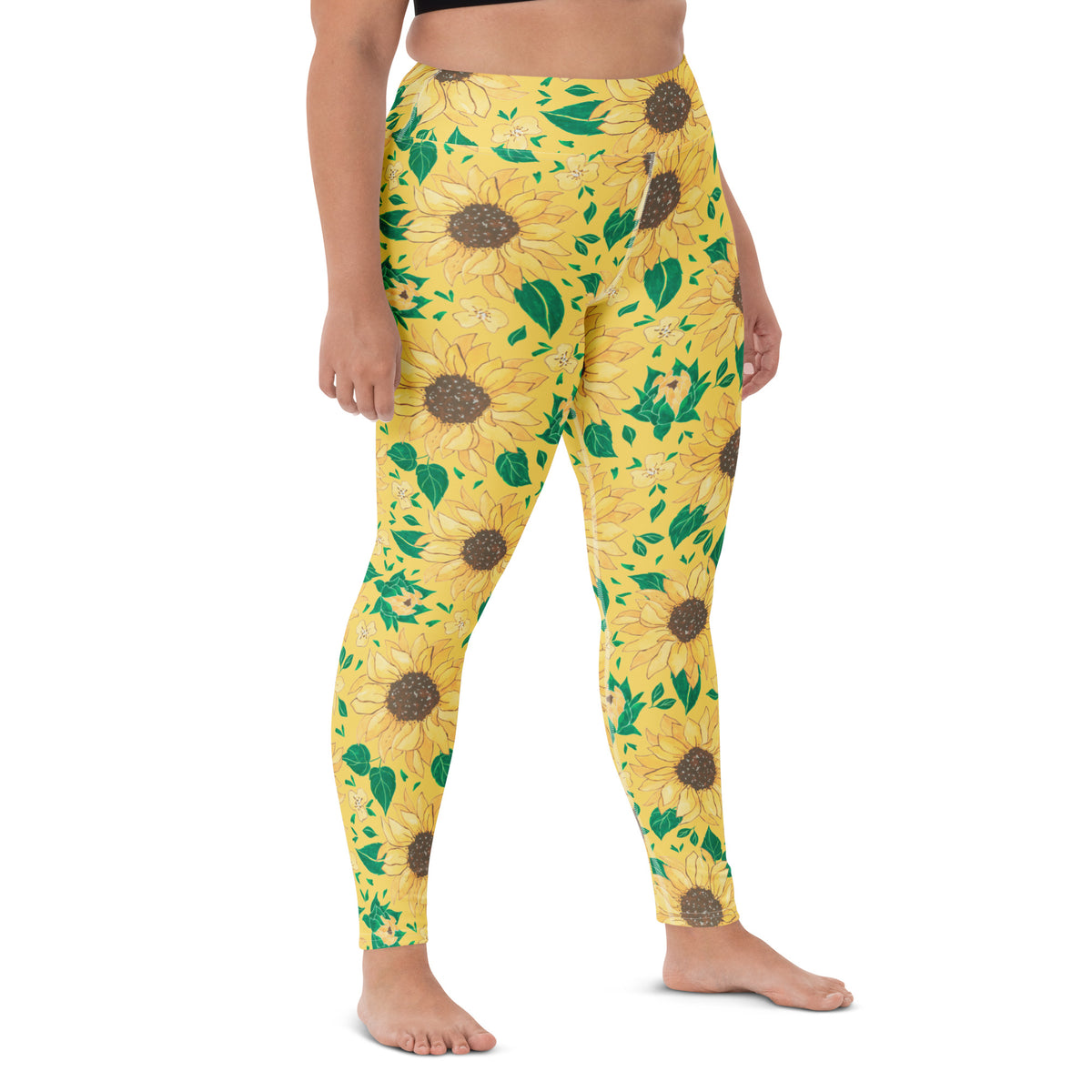 Women's Watercolor Sunflower Buttery Soft Yoga Leggings - Quick Drying, High Waisted Comfort