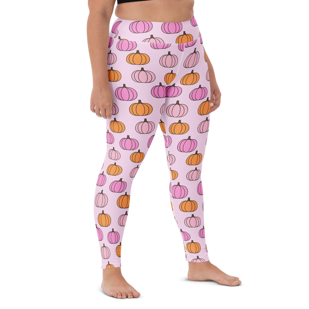 Women's Pink Pumpkin Patch Buttery Soft Yoga Leggings - Quick Drying, High Waisted Comfort