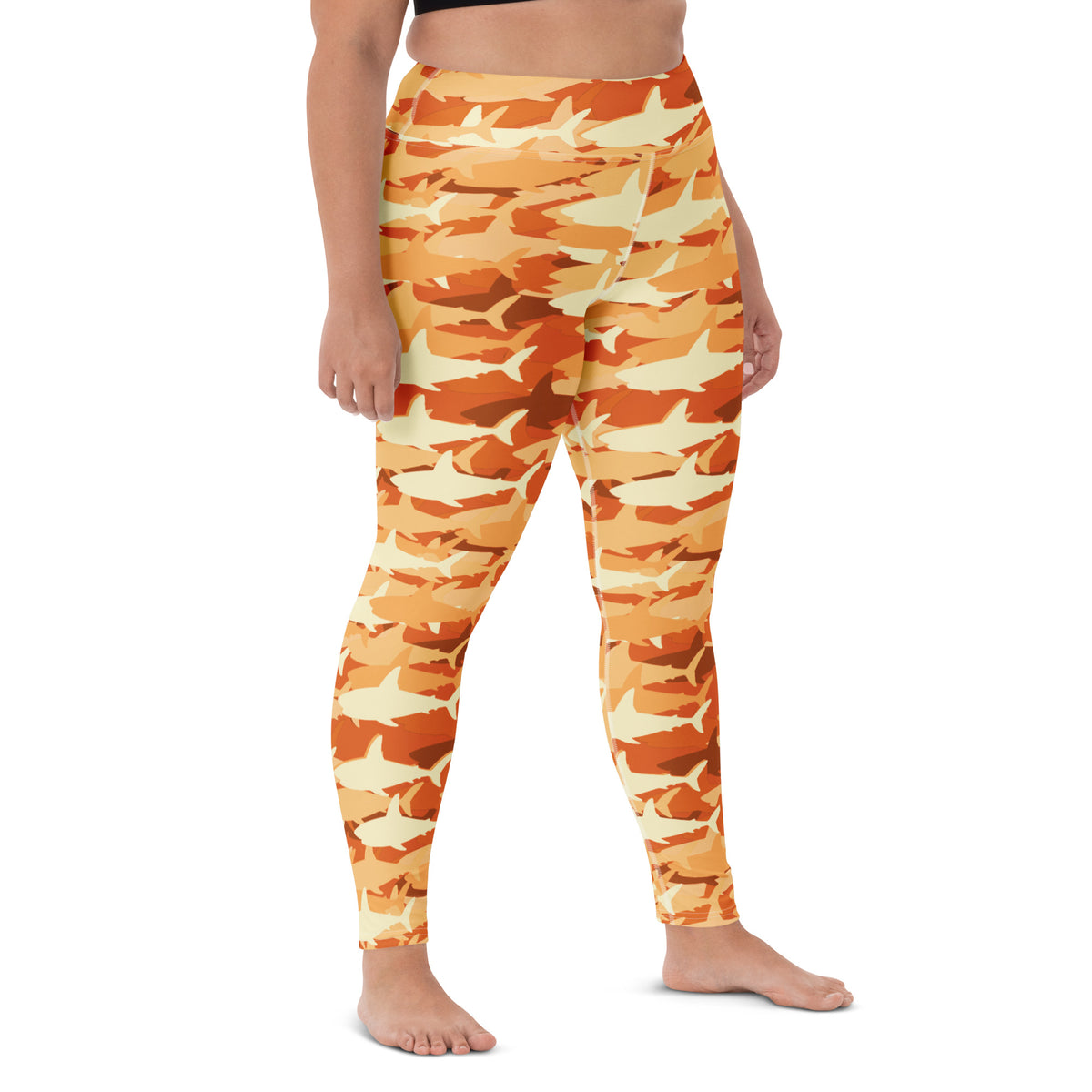 Women's Orange Shark Camouflage Buttery Soft Yoga Leggings - Quick Drying, High Waisted Comfort