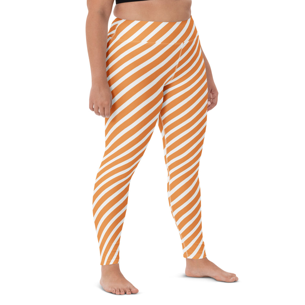 Women's Orange White Striped Halloween Buttery Soft Yoga Leggings - Quick Drying, High Waisted Comfort