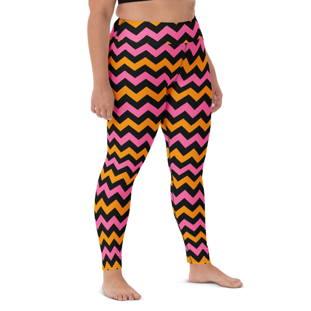 Women's Pink & Orange Chevron Halloween Buttery Soft Yoga Leggings - Quick Drying, High Waisted Comfort