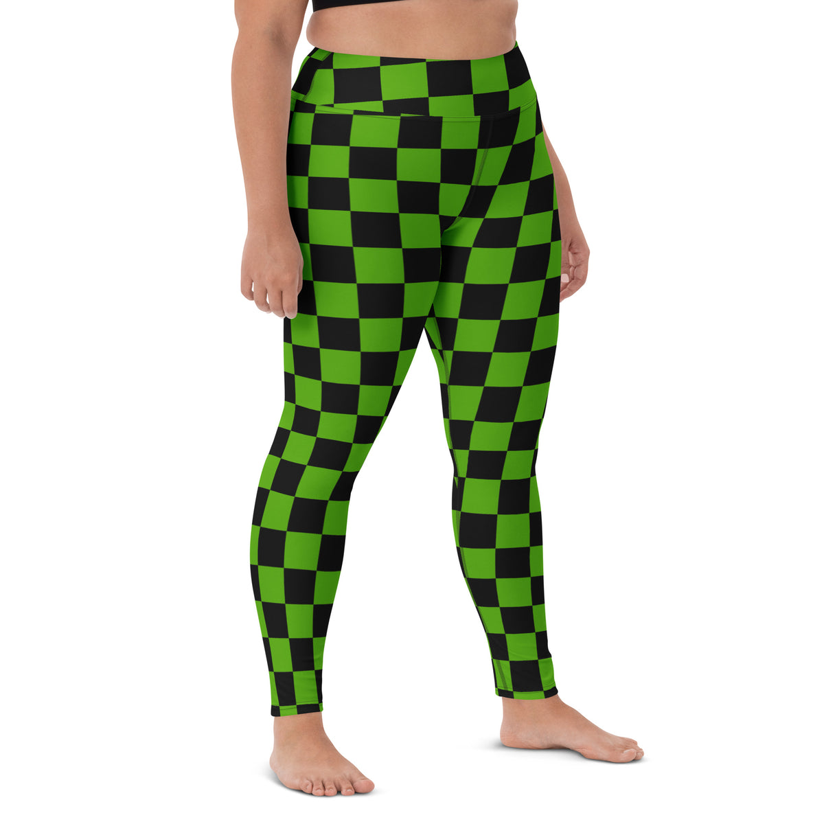Women's Green & Black Checkered Halloween Buttery Soft Yoga Leggings - Quick Drying, High Waisted Comfort