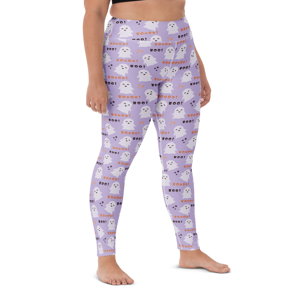 Women's Purple Ghost Halloween Buttery Soft Yoga Leggings - Quick Drying, High Waisted Comfort