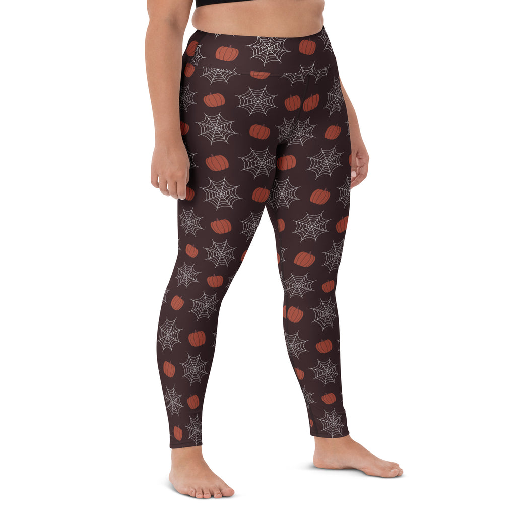 Women's Pumpkin Spider Web Halloween Buttery Soft Yoga Leggings - Quick Drying, High Waisted Comfort