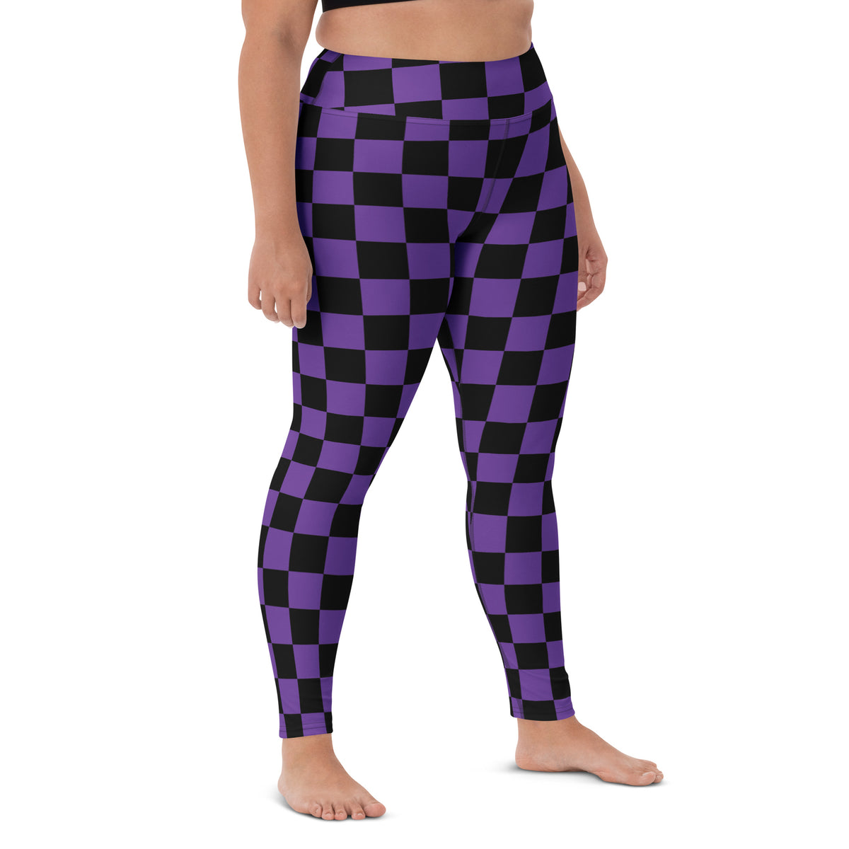 Women's Purple & Black Checkered Halloween Buttery Soft Yoga Leggings - Quick Drying, High Waisted Comfort