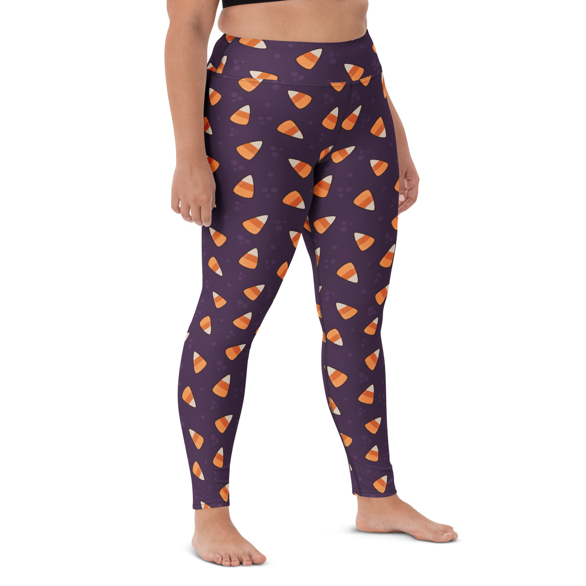 Women's Dark Purple Candy Corn Halloween Buttery Soft Yoga Leggings - Quick Drying, High Waisted Comfort
