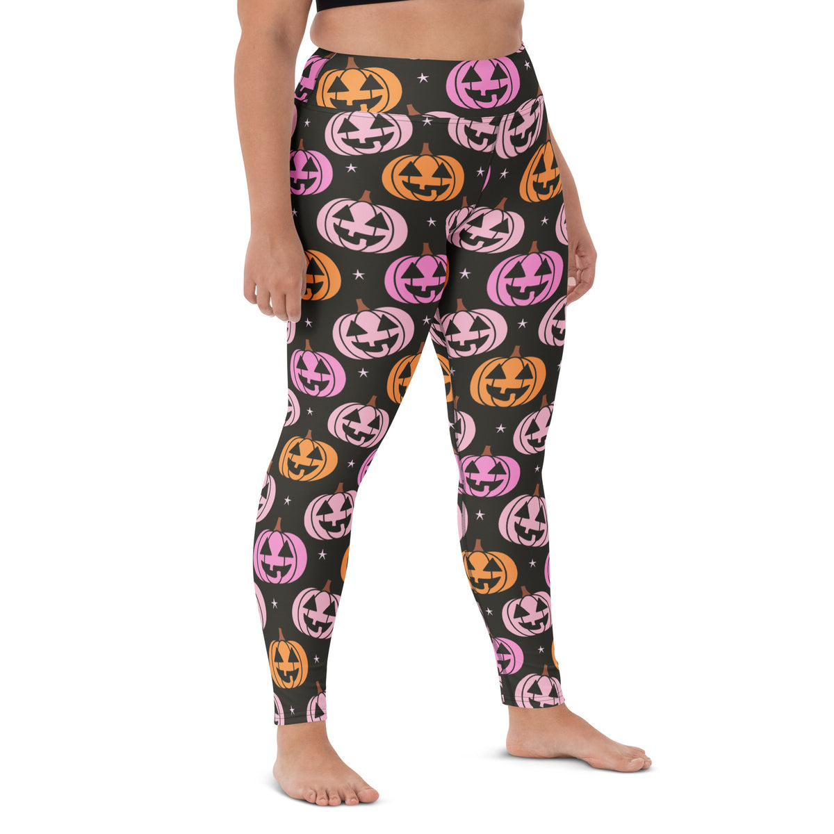 Women's Pink & Orange Pumpkin Halloween Buttery Soft Yoga Leggings - Quick Drying, High Waisted Comfort